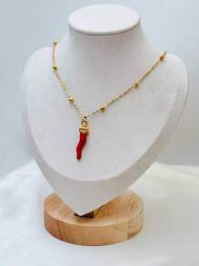 1pc Minimalist Chili Pepper Necklace, Stainless Steel Material With Vacuum Plating, Long-Lasting Color