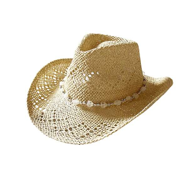 Straw Cowgirl Hats Eyelets Heart Beaded Western Style Sombreros Vaqueros For Men Women
