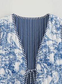 ZEVITY Flower Pattern Tie-Front Tank Top & Lightweight Vest
