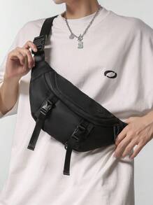 This Is A Waist Bag Made Of Nylon Fabric, With A Large Capacity, Multiple Compartments And Pockets, And Adjustable Shoulder Straps For Easy Travel. Purse Belt Fanny Pack Side Bags For Men - Black - View 2