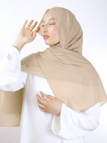 1pc Women Classic Casual Pullover Instant Chiffon Scarf, Solid Color Comfortable Breathable Modal Material Neck Wrap, Head Wrap, Snood All-In-One, Suitable For Daily Use For Dress - Beige - View 4