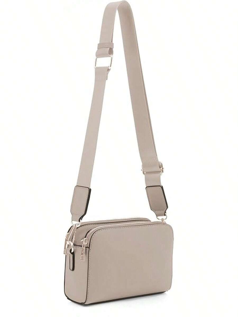 EVVE Crossbody Bags For Women  Triple Zip Small Crossbody Camera Bag Purse With Wide Guitar Strap - Apricot - View 1