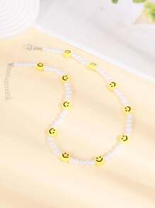 1 pieza Collar de mujer con perla falsa con cara sonriente, adecuado para uso diario