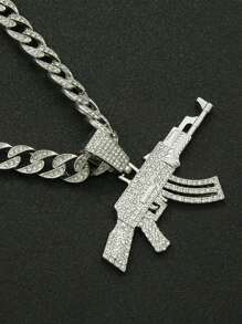 1pc Punk Hip-Hop Hiphop AK47 Gun Necklace, Bling Copper Inlay Cubic Zirconia Flashing Submachine Gun Pendant For Men - Necklace - View 9