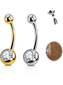 2PCS G23 Titanium Belly Button Rings 14G With Sparkling Cubic Zirconia Internally Threaded Navel Belly Piercing Curved Barbell Jewelry For Men Women Multiple Bar Lengths 6mm 8mm 10mm 12mm 14mm 16mm