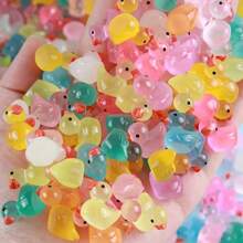 100pcs Glow-In-The-Dark Mini Rubber Duck, Mini Resin Realistic Ducks, Suitable For Gift Bag Filler, Party Favors, Easter Gifts (Random Colors), Great For Room Decor