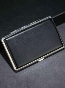 1pc 20-Slot Black Leather Cigarette Case, Portable Premium Crush-Proof Moisture-Proof Automatic Cigarette Box, Unisex - Black - View 5