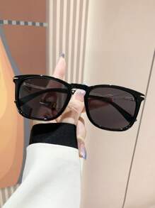 Vintage Square Metal Sunglasses, Classic Unisex Outdoor Sports Riding Glasses, Travel Beach Holiday Driving Fishing Sunscreen UV Protection Glasses, Summer Fashionable Shade Elegant Outfit Family Outings Travel Vacation Holiday For Summer Beach Vacation,Outdoor,Travel - màu đen - Xem 2