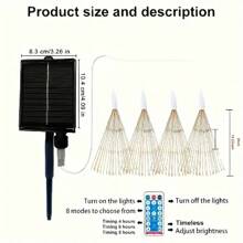4 Pieces/Set, Hanging Solar Fireworks, Star-Burning Lights, Copper Wire Outdoor, 8-Mode Remote Control Fairy Decorative Light, Eaves Garden Tree Christmas Decorative Light (Warm White-Solar Power Supply With Remote Control Multiple Modes Gifts Birthday Graduation
