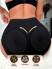 Women High Waist Seamless Shaping Pants, Abdomen Control Waist Slimming Shorts, Minimalist Fashionable Tight Triangle Panty - Black - View 2