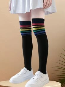 3 Paar Kinder Dünne Overknee Lange Socken, Sommer Gestreifte Bequeme High Tube Socken