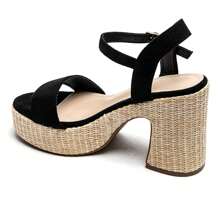 Sandalias de plataforma con suela tejida y correa para el tobillo - Negro - Ver 3
