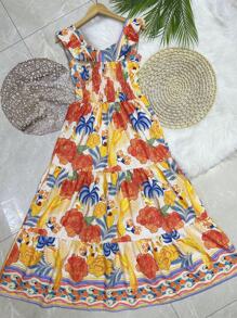 Long Dress PRINTED With Lining In CREPE Fabric, Beautiful And Fashionable - Red - View 3