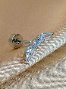 1件时尚不锈钢叶形锆石耳软骨钉耳环，女士扁平耳骨穿刺饰品，适合生日派对 - 一個圓餅鋯石葉耳環 - 查看 15