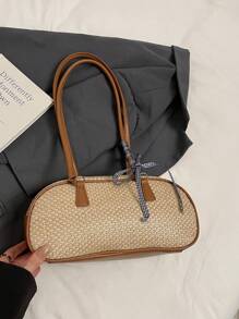 Bolso de mujer de playa con colores contrastantes y tejido con empalmes, bolso de hombro versátil y sencillo, adecuado para compras, carteras, compras, mujeres jóvenes, estudiantes universitarios, recién llegados, trabajadores de cuello blanco. Son muy adecuados para oficinas, universidades, trabajo, negocios, viajes al trabajo, actividades al aire libre, viajes y salidas