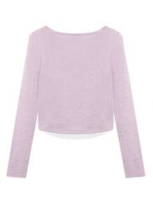 时尚二合一长袖针织毛衣上衣和优雅分层汗衫 - 粉色 - 查看 2