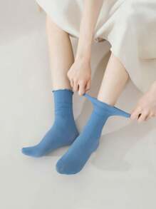 1/2/3/6 Pairs Of Plush Solid Color Socks - Warm Chunky Breathable Socks - Women's Stockings And Pantyhose