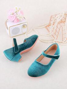 1 Pair Girls Green Hook And Loop High Heel Princess Shoes, Suitable For Spring And Autumn - Green - View 7