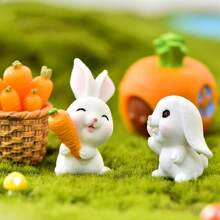 4pcs Micro Landscape Cartoon Cute Animal Rabbit, Carrot, Rabbit Basket, Small House Resin Accessories - Desktop Decor, Easter Decorations, Party Decor