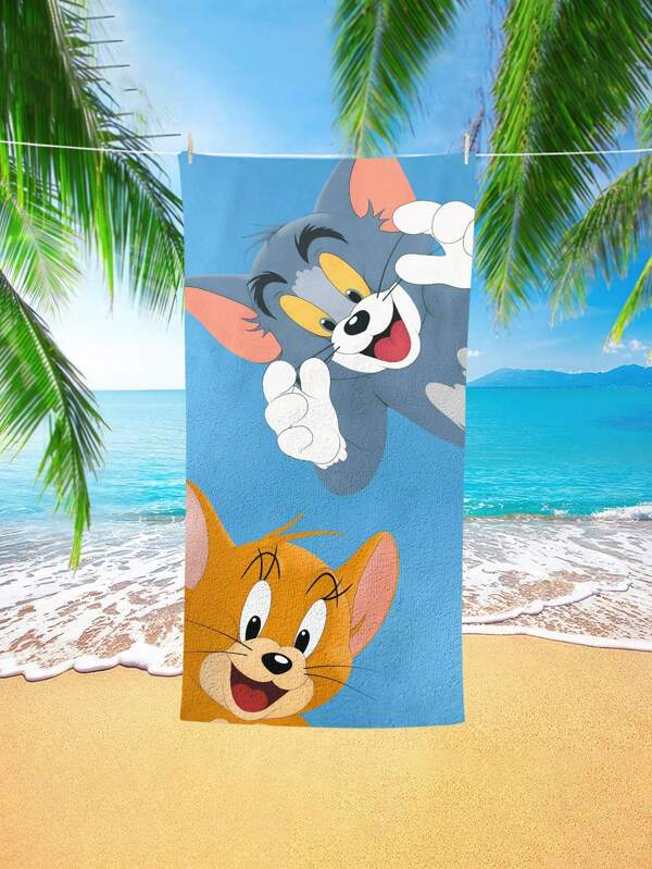 TOM AND JERRY. 1st Cartoon Tom & Jerry patroon strandlaken, zacht en comfortabel voor thuis, badkamer, kinderen en volwassenen, zwembadgebruik