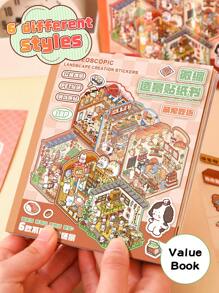 18/34 pièces Mini autocollants décoratifs pour maison, autocollants de scène (12/24 pièces de motifs + 6/12 pièces de carton de montage), autocollants de paysage de maison miniature 3D pour enfants, DIY, scrapbooking, jouets, réutilisables, options de taille multiples