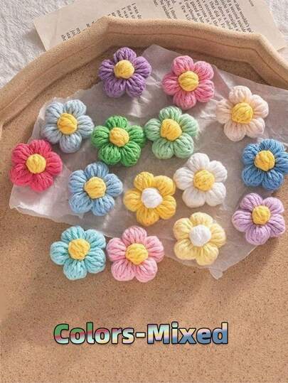 20/100PCS Handmade Crochet Colorful Small Woolen Flowers Puffs, Pulled Out Can Be Used As Holiday Accessories Clothing Accessories, Inserted Can Be Used As Flower Ornaments, Table Decoration, Bedroom Decoration, Valentine's Day Gift, Gift For Daughter Or Mother- Vibrant Holiday Clothing Accessories