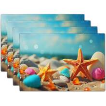 Juego de 4 piezas, juego de 6 piezas decoración de mesa de comedor para primavera, verano, vacaciones, serie oceánica, manteles individuales con estampado de conchas adecuados para decoración de mesa de fiesta en el hogar y cocina