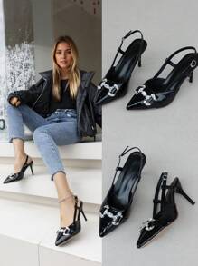 Women's Summer New Backstrap High Heel Sandals, Closed Toe Stiletto Sexy High Heels, Elegant Style - Black - View 1