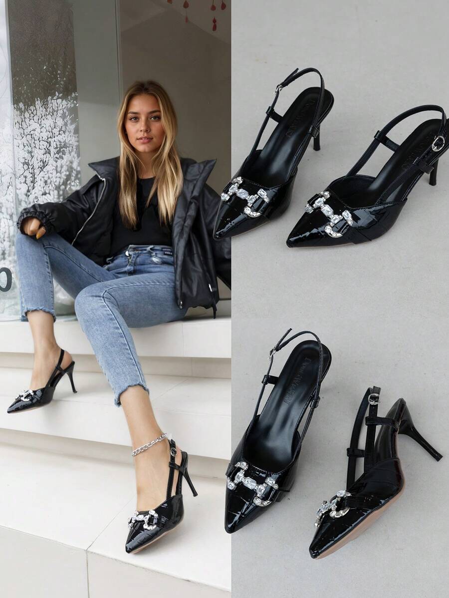 Women's Summer New Backstrap High Heel Sandals, Closed Toe Stiletto Sexy High Heels, Elegant Style - Black - View 1