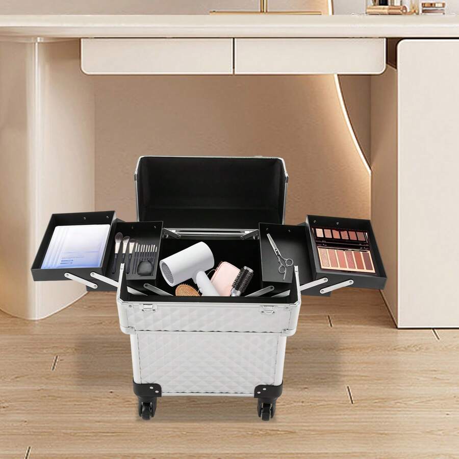 YUNRUX Professional Makeup Case Trolley Storage Case Wheels Cosmetic Case