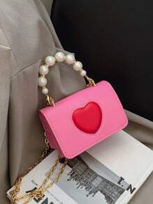 1pc Pu Magnetic Opening And Closing Square Bag Princess Style Exquisite Love Sweet Style Pearl Chain Crossbody Bag Cute Coin Purse Korean Style Versatile Shoulder Strap Casual Comfortable Smooth Long Versatile Suitable For Daily Shopping Travel Use - Heart Pearl Crossbody Bag - View 5