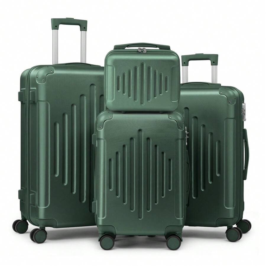 Lightweight Multifunctional Travel Suitcase With 360° Spinner Wheels, 4 Pieces, 12/20/24/28 Inch, Durable Hard Shell, Corner Protection - Dark Green - View 1