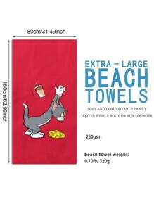 TOM AND JERRY. 1pc Cartoon Tom & Jerry Beach Print Soft Beach Towel, Comfortable For Home, Bathroom, Children And Adults To Use, Suitable For Swimming