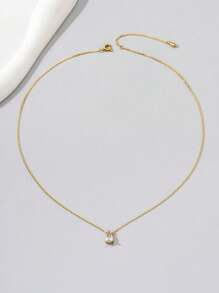 1pc Stainless Steel Water Drop Shaped Stone Pendant Necklace, Golden - Yellow Gold - View 3