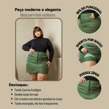 LEATHER SKIRT SHORTS PLUS SIZE WINTER PARTY LOOK CURVE 44 To 52 - 軍綠色 - 查看 4