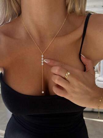 1 st. modernt och mångsidigt Y-format långt halsband för kvinnor, tillverkat av legering med kristallint hänge, lämpligt för vardagsbruk och festivalgåva för kvinnor, fina och enkla smycken