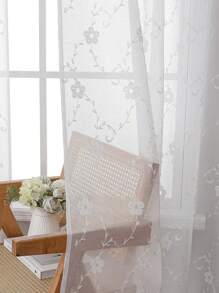 1 Stück weißer transparenter Vorhang mit Weinblatt- und kleinen Blumenmustern, floral bestickter Vorhang geeignet für Schlafzimmer/Wohnzimmer/Esszimmer/Stangendesign, herbstliche Heimdekoration eleganter Wohnzimmer-Vorhang/Schlafzimmer-Vorhang - Weiss - Übersicht 8