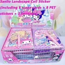 Sanrio Sanrio 8 Styles (16pcs + Tweezers) Landscape Scene Coil Sticker Album Cartoon Miniature Scenery Collection, Including Kuromi, My Melody, Pompompurin, Children DIY 3D Layered Stereo Visual Scene Decoration Stickers, Ideal For Home, Gifts And Prizes,School Supplies,Back To School