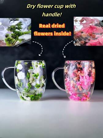 Double Wall Glass Coffee Cup With Dried Flowers, Heat-Resistant Insulated Water Bottle Suitable For Cold And Hot Drinks Such As Iced Drinks, Soda, Fruit Tea, Juice And Latte - Perfect For Weddings, Parties, Bridal Showers, Birthday Gifts Back To School