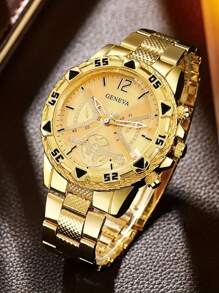 4-Piece Luxury Gift Set For Men: Stainless Steel Quartz Watch With Precise Analog Display, Cross Pendant Necklace, Bracelet And Ring, Perfect For Business, Casual And Sports Occasions - Ideal Gift For Him