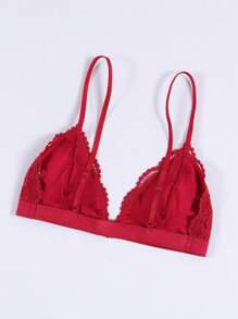 Women's Lace Trim Wireless Front Closure Bra, Floral Pattern Comfortable Lingerie - Red - View 3