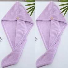 2件装女士干发帽珊瑚绒纯色高弹美容巾速干家用超强吸水不吹风浴帽 - 彩色 - 查看 16