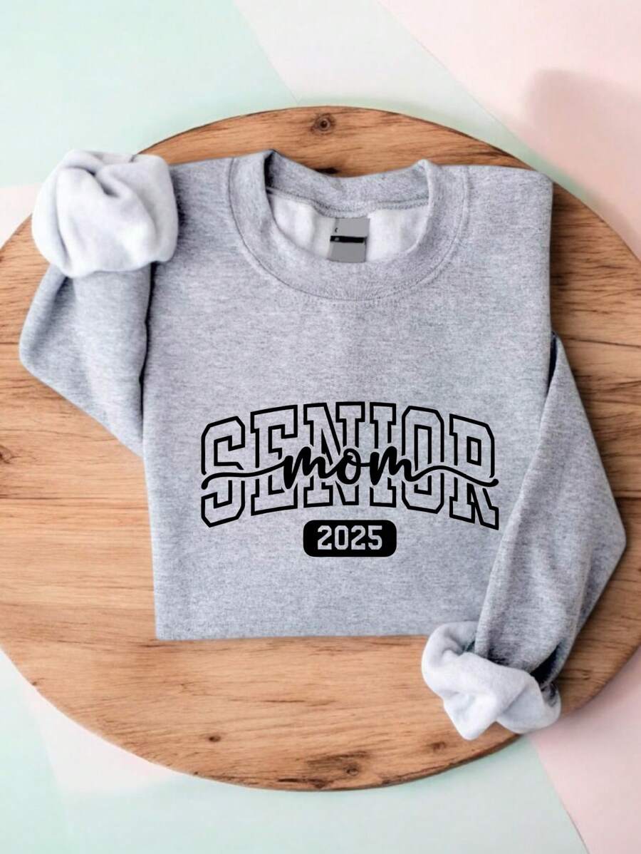 Senior Mom 2025 Sweatshirt, Mom's Senior Year Crew Neck Sweatshirt, Graduation Party Sweatshirts, Class 2025 Sweatshirt, Mama Life Sweatshirts, Mother Graduation Gift Sweatshirt. TTD-711S - Grey - View 1
