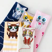 1Pair Mid Length Spring And Summer Women's Socks, Cat And Animal Long Socks, Breathable, Comfortable, And Casual - Multicolor - View 4