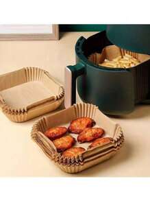 25/50/100/200pcs Air Fryer Paper Oven Grease Pad Paper Household Food Grease Bowl High Temperature Resistant Square Baking Silicone Paper - Primary Color Square - View 5