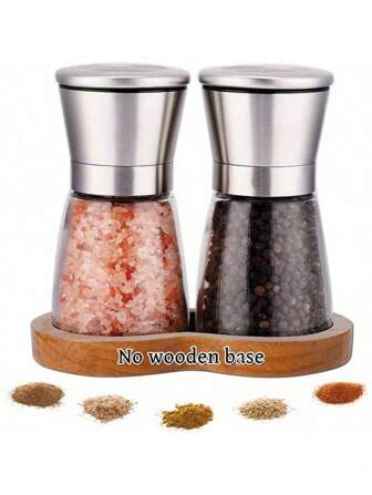 2pcs Pepper Grinder Set, Household Salt Grinder, Glass Spice Grinder, Manual Pepper Mill, Spice Crusher, Reusable BBQ Camping Spice Jars, Kitchen Gadgets, Mother's Day Gift, Kitchen Decor