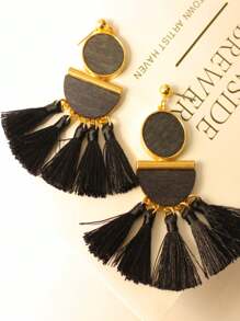 优雅的波西米亚风格手工木包线吊坠耳环，多功能且高品质，适合通勤和日常佩戴，长流苏耳环 - 木 - 查看 10