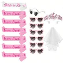 1/7/16pcs Bridal Or Bachelorette Party Decorations Till Death Party Favors Including Heart Shaped Sunglasses, Belt, Crown Veil Can Be Used As Wedding Supplies Gifts,Christmas - Black and White - View 8