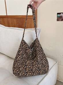 1Pc Brown Leopard Print Shoulder Bag, Fashionable Leisure High-Capacity Shoulder Bag, Suitable For Women's Daily And Commuting, Leopard Print Bag, Large Travel Storage Bag, Outdoor Leisure Tote Bag, Travel Essential Sanitary Napkins, Cosmetics, Chargers, Perfume, Skin Care Products, Mothers, Women, Female Students, Holiday Gifts