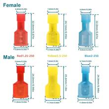 TEMINUO 40/60/100 件尼龙叉形连接器插头和插座套件，22-10 AWG，全绝缘电气端子，适用于汽车、船舶、工业、扬声器快速断开电线压接端子，红色、蓝色、黄色套装